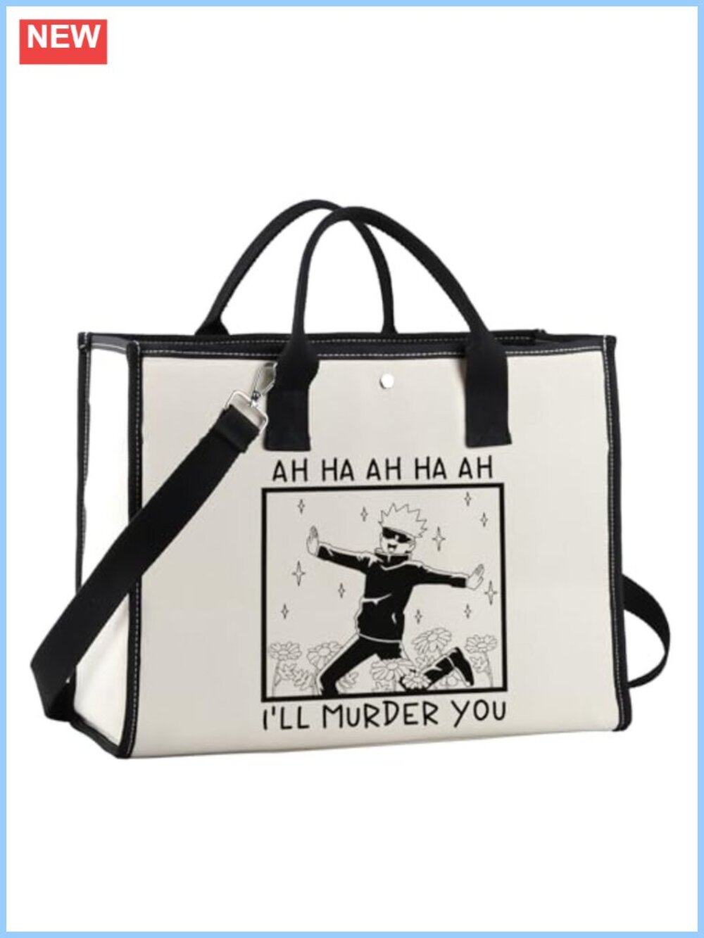 Anime Inspired Cotton Canvas I'll Murder You Tote Bag JJK Manga Shopping Bag